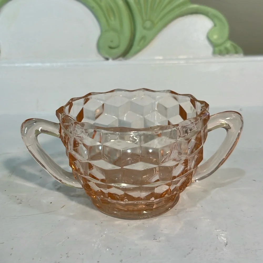Jeannette Pink Cube Depression Glass Sugar Bowl